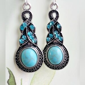Turquoise Stone Teardrop Dangle Earrings